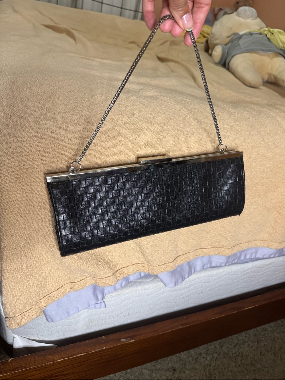 Black Woven Clutch with Chain Handle